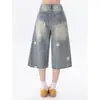 Shorts de Mezclilla para Mujer, Nuevo Estilo de Verano, Estrellas Estampadas Retro Americano Desgastado, Corte Holgado, Adelgazante, Tallas Grandes, Súper Populares, Pantalones Cortos