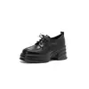 Zapatos de Piel de Primera Capa con Punta Redonda y Suela Gruesa de Nuevo Estilo 2026 ~ Zapatos de Cuero Blancos Rotos con Cordones Empalmados y Tacón Alto Grueso para Viajar