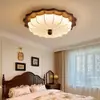 Luminária de teto vintage em tecido estilo francês para quarto, luminária de estudo de alto padrão com acabamento em madeira de nogueira retro americano casa