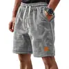 2026 Nuevos Pantalones Casuales Transpirables a Cuadros Pequeños para Hombre de Amazon Transfronterizo con Cordón, Bermudas Versátiles de Cinco Bolsillos con Etiqueta de Cuero
