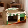 Sofá Cama para Gatos Estilo Café, Adequado para Todas as Estações, Durável, Design Cartoon, Placa de Arranhar para Gatos Resistente a Arranhões, Design Integrado Vertical de Camada Dupla