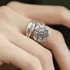 Anillo de flor de peonía para mujer, diseño de nicho, estilo chino vintage, anillo ajustable para dedo índice, no se decolora, regalo para novia