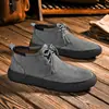 Piel Gamuza, Piel Gamuza Merceizada, Tenis de Caña Media, Botines, Zapatos Casuales de Piel para Hombre Retro Chino, Zapatos de Moda con Suela Gruesa