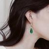 Estilo chinês Retro S925 Brincos de Prata Corpo Inteiro Brincos de Prata Simples Elegante Verde Calcedônia Gota Orelha Pendurada Branco