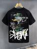 Camiseta de Manga Corta con Estampado de Grafiti de Dibujos Animados Americanos para Hombre Verano Marca de Moda Ins Camiseta Casual Holgada de Media Manga para Pareja