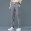 Calça Masculina de Seda Gelo Fina de Verão Casual Versátil Calça Reta Calças Cintura Elástica Stretch Calça Esportiva 1/2 Peças