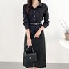 Vestido con cordones y cinturón estilo retro elegante de Corea del Sur, primavera y verano 2024