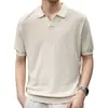 Camiseta de Manga Corta Transpirable Minimalista de Lino Lyocell con Cuello de Gaviota Tejida, Estilo Old Money, Top Casual de Alta Gama para Hombre