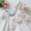 Ropa Infantil Estilo Coreano Verano 2026 Estilo Universitario Estilo Marino Vestido para Niñas con Solapa Vestido de Manga Corta para Bebés