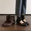 Botines retro de punta cuadrada con patchwork para mujer, nuevo estilo 2026, gamuza con detalle de hebilla, estilo Mary Jane de tacón bajo, botas de tacón apilado estilo Western