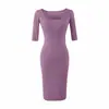 Vestido corto de manga corta de alta gama con estilo europeo y americano moderno, escote cuadrado bajo, que se ajusta a la figura, adelgazante y adecuado como capa interior para mujeres