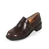 Nueva colección Lancui: Mocasines de tacón alto estilo británico para mujer, colección otoño 2026, zapatos de tacón grueso, zapatos sin cordones de punta redonda, zapatos pequeños de piel