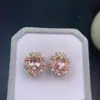 Brincos de Morganita Naturais com Cristais Limpos e Cores Únicas Prata S925 Banhada a Ouro Rosé Pedra Principal 6*8mm