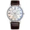 Venta al por mayor de fábrica Reloj Transfronterizo Vidrio de Luz Azul Colorido Reloj con Correa de Acero de Tres Ojos Reloj de Cuarzo para Hombre Regalo Reloj para Hombre