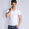 Camiseta de manga corta para hombre, cuello en V, color blanco liso, ajustada, cuello de pollo, interior de verano, blanca