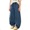 Pantalones elegantes de primavera y otoño para niñas, diseño de retazos de pierna recta, adecuados para niños y niñas mayores, pantalones de mezclilla anchos de otoño
