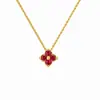 Collar de Trébol de Cuatro Hojas para Mujer Lujo Ligero Diseño de Nicho Colgante de Circonita Roja Cadena para Clavícula Regalo de San Valentín para Novia