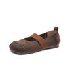 Sapatos Scoop de Comércio Exterior Couro Genuíno Retrô Literário Sapatos Femininos Sola Macia Primeira Camada Couro Bovino Couro Macio Elástico Tamanho Grande Sapatos de Mãe