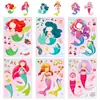 6 Folhas/Pacote Adesivos de Rosto que Mudam de Cor Sereia Princesa Sereia Desenho Animado Diário Interativo Pai-Filho Adesivos de Quebra-Cabeça DIY