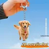 2D plano, plano 2D, 1 filhote fofo de Golden Retriever chaveiro acrílico plano 2D com colar em formato de coração
