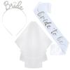 Conjunto de 3 piezas de diadema nupcial con borde cruzado, correa para el hombro, velo, corona, cinta para despedida de soltera, vestido de novia