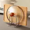 Estante para tablas de cortar de acero inoxidable, soporte para tabla de cortar y tapa de olla, estante de almacenamiento para encimera de cocina doméstica, organizador multifuncional