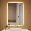 Espelho de banheiro de hotel de luxo com moldura de liga de alumínio, luz LED inteligente quadrada, espelho iluminado, espelho de parede para lavatório de banheiro