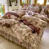 Juego de colcha de invierno grueso y cálido estilo francés de terciopelo de leche, de cuatro piezas, con funda de edredón de forro polar de coral para invierno