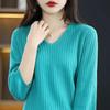 26 Primavera/Verão Novo Estilo 100% Algodão Decote V Manga Curta Pulôver Feminino Versão Coreana Solto Casual Plus Size Algodão Listra Vertical Manga Curta Blusa Feminina