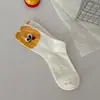 Calcetines Lindos de Dibujos Animados hasta la Mitad de la Pantorrilla para Mujer, Estilo Primavera y Otoño, Calcetines Holgados con Expresiones Divertidas, Versátiles Blancos Transpirables Cómodos, Tendencia Ins