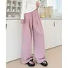 Pantalones de pierna ancha con textura de acetato estilo coreano de cintura alta estilo pijama estilo perezoso