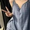Pijama Camisola Haze Blue Vazada Estilo Coreano para Mulheres, Shorts de Gaze de Algodão de Verão, Conjunto Loungewear Solto Plus Size, Adequado para Usar Fora