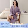 Isla de Invierno Terciopelo Noche Bata de Dormir para Mujer Manga Larga Bata de Baño Solapa Simple Casual de Gama Alta Cálida Pijama Ropa de Casa para Mujer