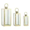 Suporte de Vela Simples de Aço Inoxidável, Lampião à Prova de Vento Dourado de Luxo Leve, Cobertura de Lanterna para Exterior, Decoração de Quarto Modelo, Vela, Vidro Prateado