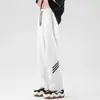 Pantalones de chándal rectos holgados de principios de otoño, combinan con todo, con tobillo fruncido, grises, pantalones pesados para pareja, con cordón, a rayas, casuales, deportivos