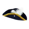Sombrero de Pirata Dorado Caribeño Halloween Sombrero de Pirata de Fieltro con Pluma Sombrero Triangular Sombrero del Capitán Jack
