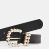 Nuevo cinturón negro para mujer con anillo de hebilla de perlas, cinturón diario versátil con incrustaciones de diamantes de imitación para mujer, directo de fábrica transfronterizo