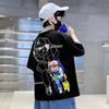 Camiseta de Algodão Puro de Manga Curta para Meninos 220g Verão Solta Camiseta de Meia-Manga Infantil para Crianças Tamanhos Médio e Grande Roupas de Verão Tendência Hip-Hop para Meninos