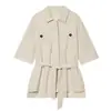 Fábrica de Vestuário Feminino Transfronteiriço Atacado 2026 Novo Conjunto de Jaqueta e Calça Estilo Caça Linho com Cintura com Cinto Primavera/Verão