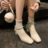 Botines Elásticos Elegantes de Tacón Grueso con Cadena de Perlas Little Fairy B 2025 Otoño Versátiles de Moda Exquisitos