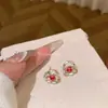 Pendientes retro de corazón con rubíes y perlas, modernos, populares y elegantes; pendientes pequeños y sencillos de estilo barroco