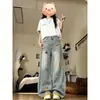 Jeans bordados modernos y divertidos para mujer, de cintura alta, adelgazantes, versátiles, pantalones largos de pierna ancha para figuras petite, adecuados para primavera y otoño