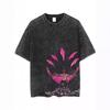 Camiseta Lavada Retro Transfronteiriça Rua Hip Hop Animação Cinco Feitiços de Iluminação De Volta à Guerra Algodão Casual Verão