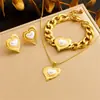 Pulsera de acero inoxidable con forma de corazón de amor, estilo europeo y americano, con perlas grandes, estilo retro, cadena gruesa, collar y pendientes.