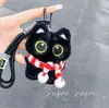 Versão Atualizada do Pingente de Acessório para Bolsa Gatinho Preto Barulhento Chaveiro de Boneca de Pelúcia para Mochila Escolar Fofo