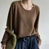 Suéter de punto de algodón para mujer, cuello redondo, borde con volantes, manga larga, corte holgado, adecuado para primavera y otoño, suave y cómodo, perfecto para el uso diario, color liso, estilo pullover, capa base