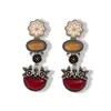 Pendientes Ovalados Vintage Europeos y Americanos con Incrustaciones de Diamantes y Flores, Pendientes Exagerados y Elegantes con un Toque de Lujo Ligero y de Alta Gama para Mujer