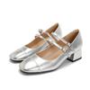 Zapatos Franceses para Mujer Teahoo 2024 Otoño e Invierno Zapatos de Tacón Cuadrados Franceses con Hebillas Zapatos Mary Jane Zapatos Casuales