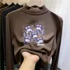 Camiseta térmica de forro polar con cuello semi-alto para niños para otoño e invierno, capa interior cálida para niñas, camiseta de manga larga con forro polar para niños mayores, estilo moderno