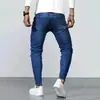 Comercio Exterior Transfronterizo Moda Europea y Americana Jeans Rasgados de Moda Lavado Desgastado Parches Jeans Elásticos para Hombre